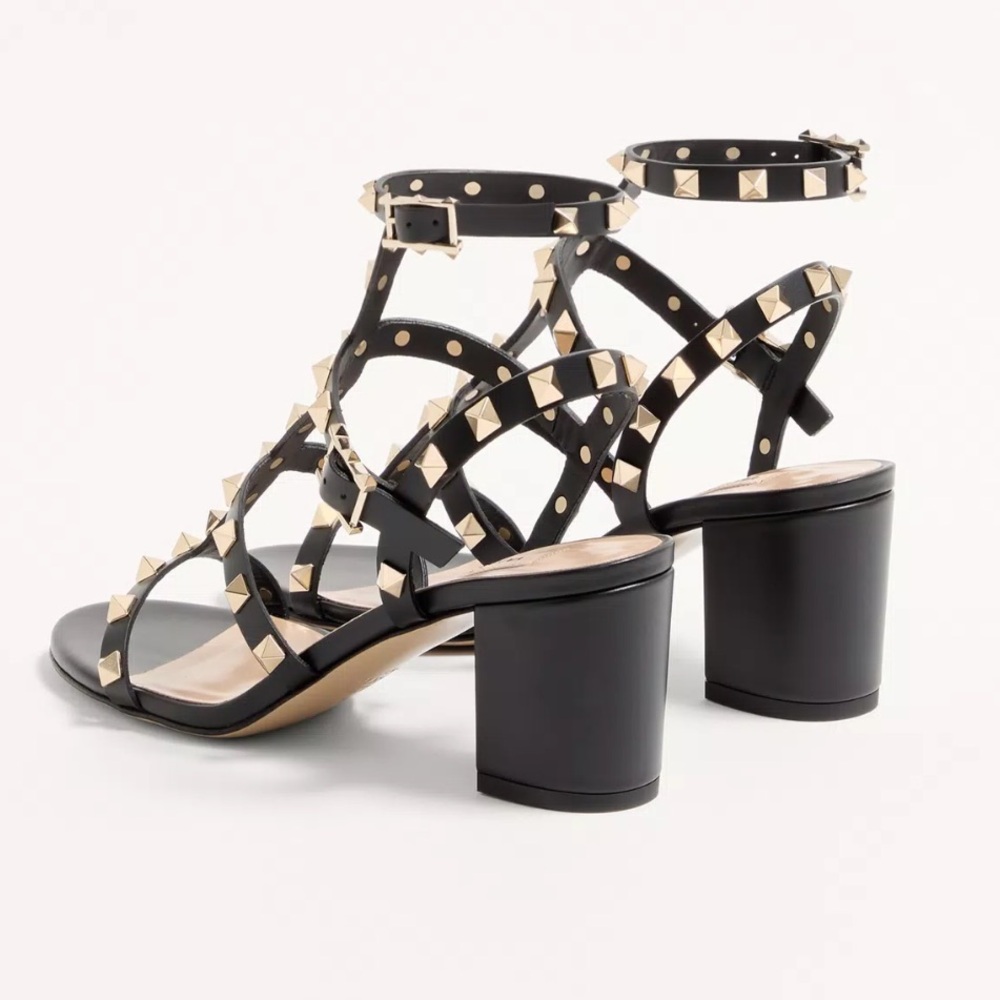 Valentino Garavani Black Rockstud Calfskin Ankle Strap Sandal 60 Mm 38 - Picture 3 of 12